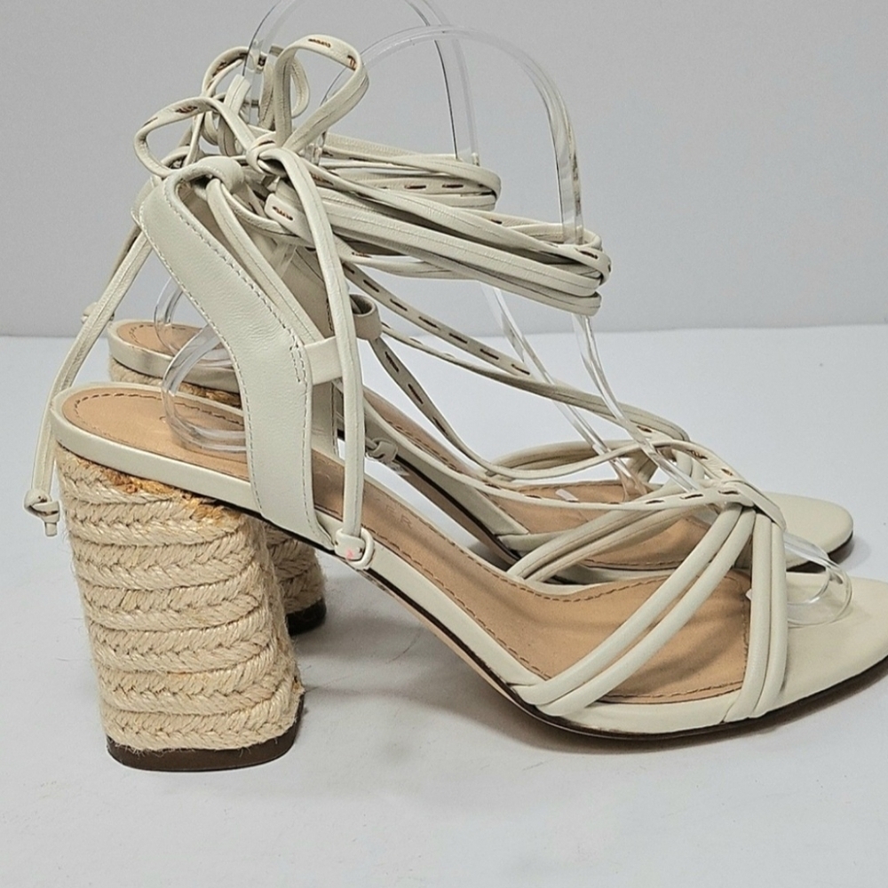 Gibson Latimer Tasha Sheep Leather Cream Ankle Wrap Jute Block Heel Sandal - Picture 5 of 16